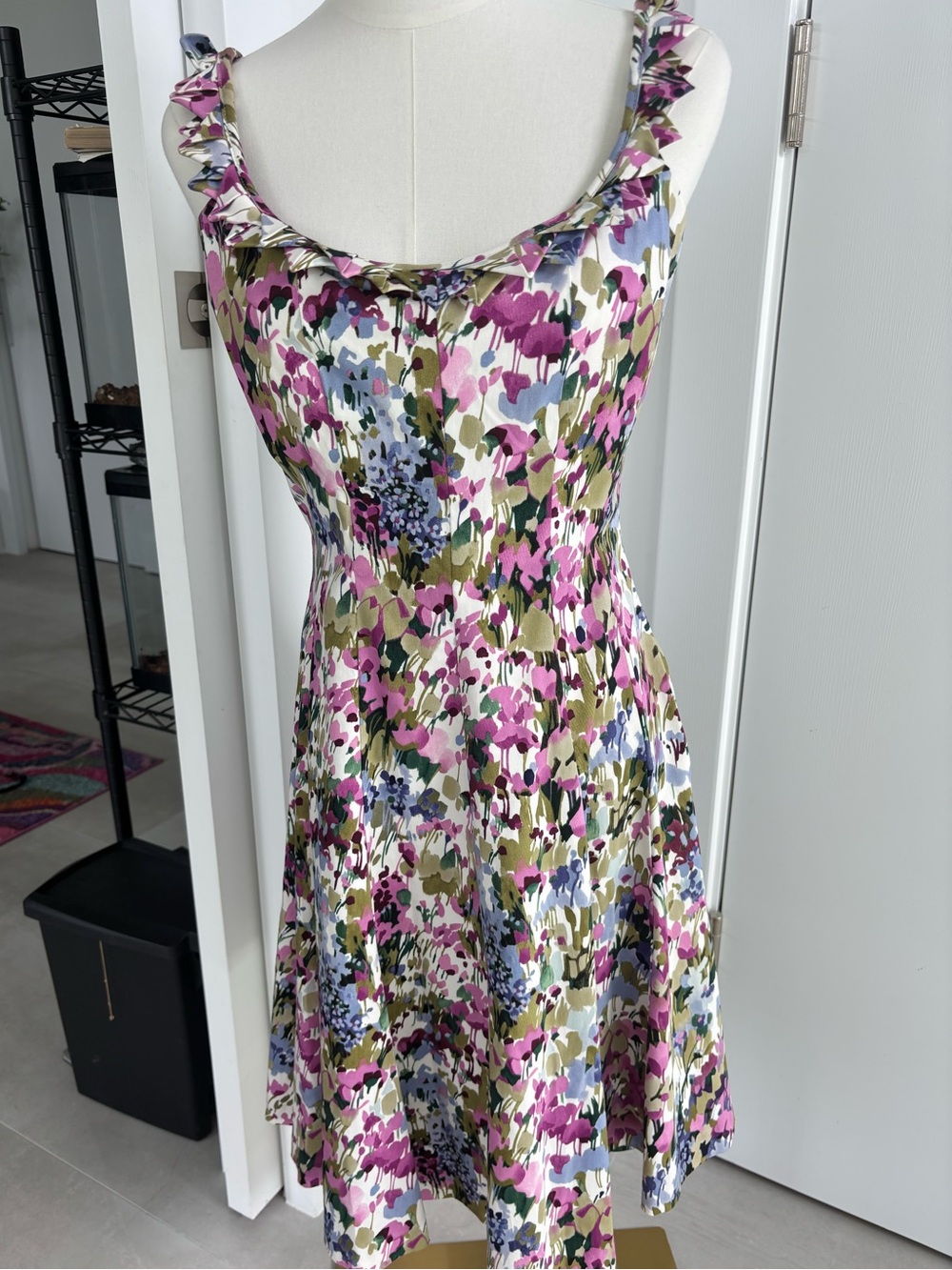 Floral Ruffle-Trim Sundress in Pink and Green